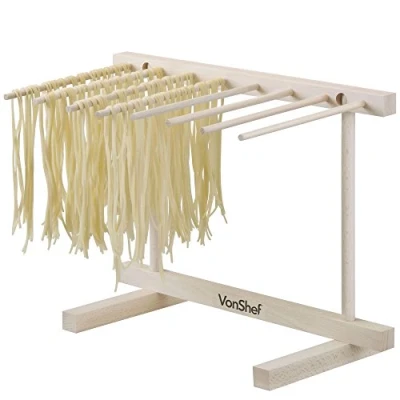 Image of VonShef Pasta Drying Rack, Collapsible Wooden Noodle Stand for Homemade Spaghetti, Fresh Tree, Beech Frame with Eight Large Foldable Arms