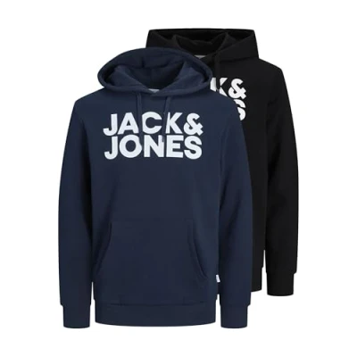 Image of Jack &amp; Jones Jjecorp LOGO HOOD 2 PACK Hoodie, Men&#039;s, Size: Large, Black