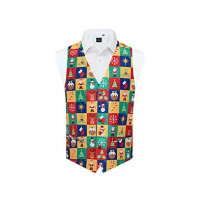 Image of Dobell Mens Fun Christmas Waistcoat Multicoloured Advent Calendar Print Festive Party S (34 36in)