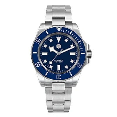 Image of San Martin SN0111G Stainless Steel Men Diver Watch NH35 Automatic Mechanical Sapphire Glass Blue Black Dress Watches, blue, fashion