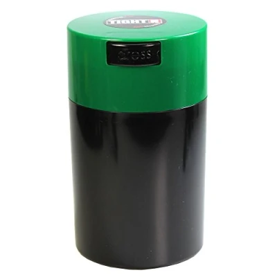 Image of Tightvac 1 oz to 6 ounce Airtight Multi Use Vacuum Seal Portable Storage Container for Dry Goods, Food, and Herbs Dark Green Cap &amp; Black Body