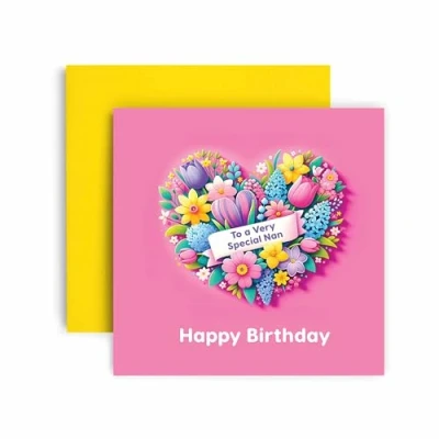 Image of Huxters Birthday Card for Nan Floral Heart To a Very Special Gift Pink Yellow 14.8cm (Nan)