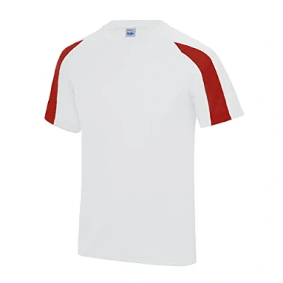 Image of AWDis Kids Contrast Cool T Shirt, Arctic White/fire red, 9 11 Years