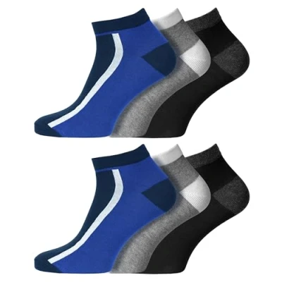 Image of Socksmad 6 Pairs Trainer Cotton Sports Ankle Socks for Men Women Breathable Durable Athletic Running UK Size 11 (UK, Numeric, 6, 11, Regular, Stripe 1973)