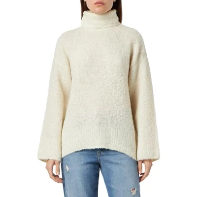Image of PIECES Women&#039;s Pcnatherine Ls High Neck Knit Bc Sweaters, Birch/Detail: mélange, L