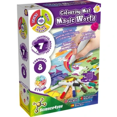 Image of Science4you 80002802 Magical World Washable Mat for Children: Draw and Paint Toys with 7 Color Markers, Arts Crafts, Educational Games Kids 3+ Years