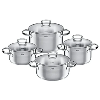 Image of Silit 2109273608 Toskana Glass Lid Pot Set, Silver, 4 Piece