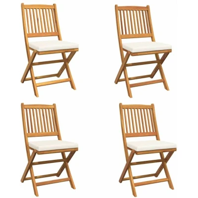 Image of vidaXL Folding Garden Chairs with White Cushion 4pcs Solid Acacia Wood