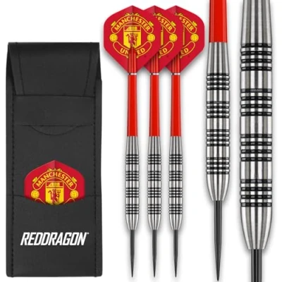 Image of FOCO Officially Licensed Manchester United FC Flights with Red Dragon 24 Gram Tungsten Darts Set