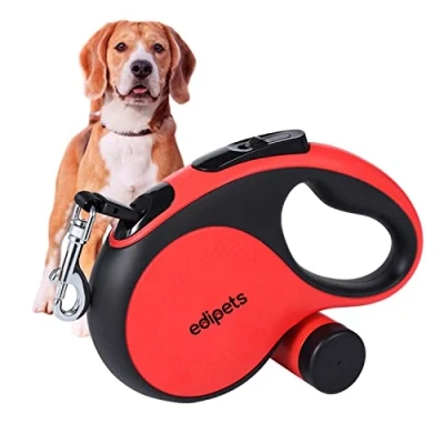 Image of Edipets, Retractable Dog Lead, Extendable 3, 5 and 8 Metres Long Flexible Tape for Training Walking, Small, Medium Large Dogs (5 Metres, Red/Black)