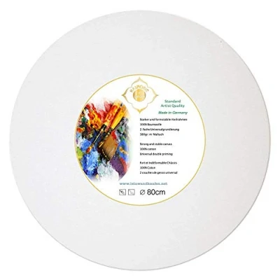 Image of Stretcher Frame Canvas Round 80 cm Covered with 380 g/m² Cotton Fabric Primed Made in Germany, white