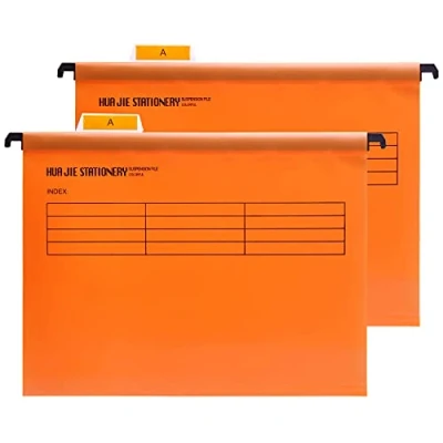 Image of Srvnpioy Foolscap Suspension Files with Tabs and Card Inserts for Filing Cabinets, Measures 41 x 25 37 cm (12 Pack, Orange) Polypropylene Plastic Hanging Folders Office Home