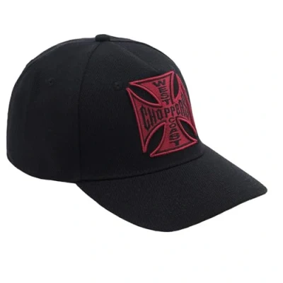 Image of West Coast Choppers WCC Red Cross Roundbill Snapback Cap Black One size