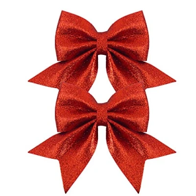 Image of Widdle Gifts 2 Pack Christmas Tree Bows 12cm Glitter Bow Decoration (Red 7953)
