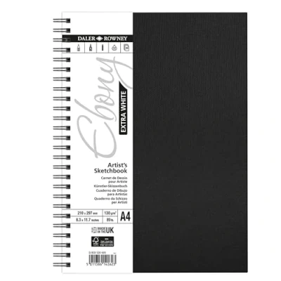Image of DALER ROWNEY Extra White Ebony 130gsm A4 Hardback Portrait Sketchbook, 30 Sheets, Ideal for Professional Artists &amp; Students