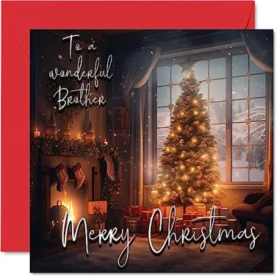 Image of Traditional Happy Christmas Card for Brother Merry to Xmas from Sister Sibling, 145mm x Single Seasonal Greeting Cards Gift