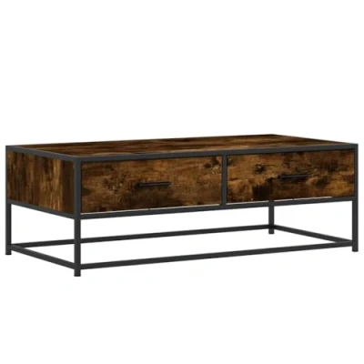 Image of vidaXL coffee table/side table smoked oak/metal modern table/artisan end for living room/lounge dimensions 100x50x35cm rectanglular with storage