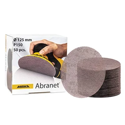 Image of Mirka Abranet net sanding disc Ø 125mm Hook &amp; loop / Grit P150 50 pcs for wood, walls, metal, aluminium, stainless steel, copper, filler, varnish, plastic 5423205015
