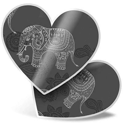 Image of 2 x 7.5cm Heart Stickers Indian Elephants Wild Animal Decals 41533