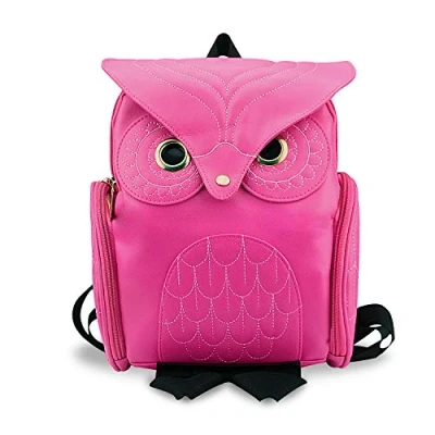 Image of YUHUAWYH Women Backpack Ladies Fashion PU Leather Rucksack Casual Daypack Owl Shouler Bag (Rose Red)