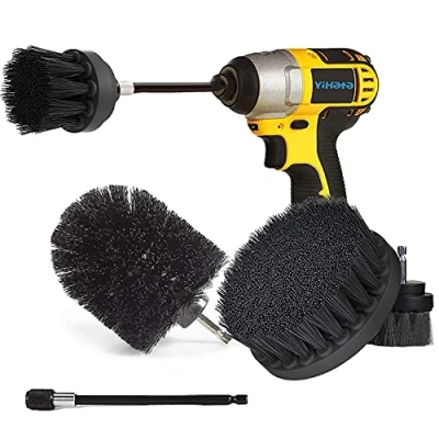 Image of YIHATA Drill Brush Cleaning Brushes Set, 4 Pack Extended Long Attachment Power Scrubber for Cleaning, Great Car Carpet Floor Bathroom Toilet Kitchen Ceramic Surface Black