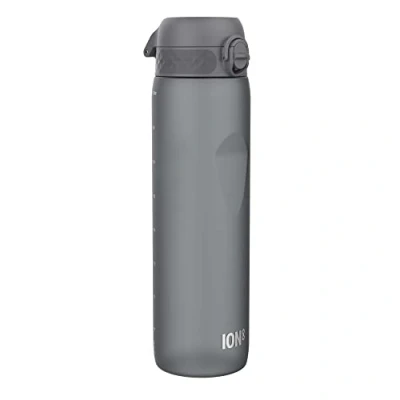 Image of Ion8 1 Litre Water Bottle, Leak Proof, Flip Lid, Carry Handle, Rapid Liquid Flow, Dishwasher Safe, BPA Free, Soft Touch Contoured Grip, Ideal for Sports and Gym, Carbon Neutral Recyclon 1000ml, Grey