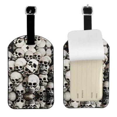 Image of Mexican Skull Print Suitcase Luggage Tag Leather Tags with Privacy Name Address