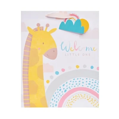 Image of UK Greetings Large Gift Bag for New Baby Boy or Girl Cute Giraffe Design