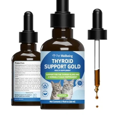 Image of Pet Wellbeing Thyroid Support Gold for Cats Vet Formulated Supports Overactive in Felines Natural Herbal Supplement 2 fl oz (59 ml)