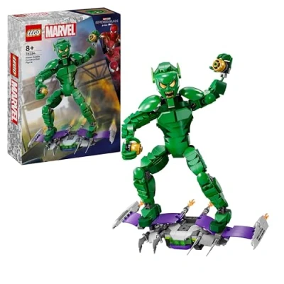 Image of LEGO Marvel Green Goblin Construction Figure, Posable Super Villain Building Toy for 8 Plus Year Old Kids, Boys &amp; Girls, with Glider and Pumpkin Bombs, Hero Gift Idea 76284