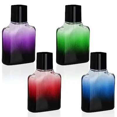 Image of Belle Vous 4 Pack of Colourful Empty Refillable Glass Perfume Atomiser Spray Bottles 50ml/1.7oz Translucent Square with Mist Pumps Portable for Travel, Essential Oils, Aftershave &amp; Cologne