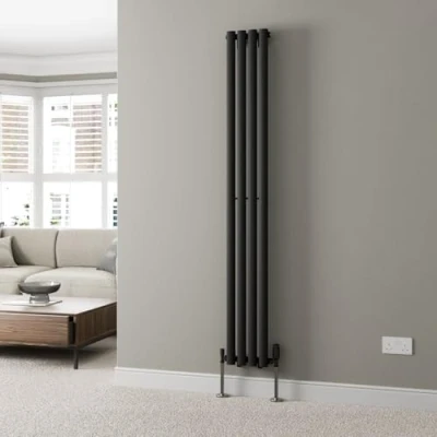 Image of DuraTherm® 1800 x 240mm Black Vertical Designer Radiator Single Column Oval Tube Modern Central Heating Panel Bathroom Radiators