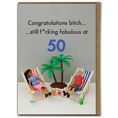 Image of Bold &amp; Bright Hilariously Funny 50th Birthday Card &#039;Fabulous at 50&#039; Age 50 Fiftieth Silly Cheeky Cards For Her Ladies Women Friends