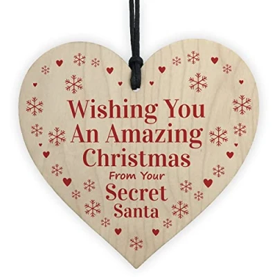 Image of Red Ocean Secret Santa Christmas For Colleague Friend Co Worker Hanging Wooden Heart Gift Him Her