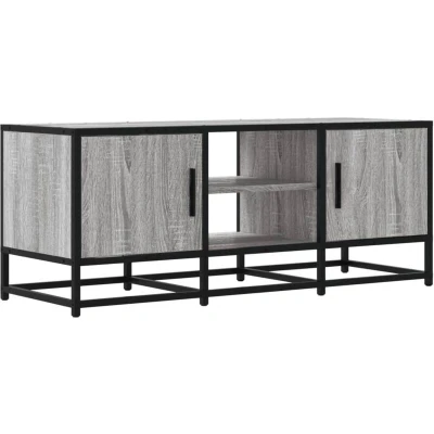 Image of vidaXL TV Cabinet Stand Media Unit Grey Sonoma Engineered Wood &amp; Metal Accent Table Modern Industrial Style Living Room or Bedroom 100x35x41 cm Ample Storage
