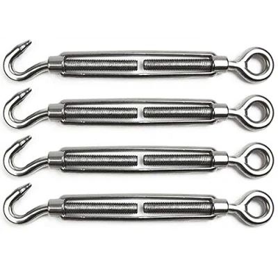 Image of POFET 4 Pieces Turnbuckle Wire Tensioner M8 Stainless Steel Adjustable Hook and Eye Set Heavy Duty