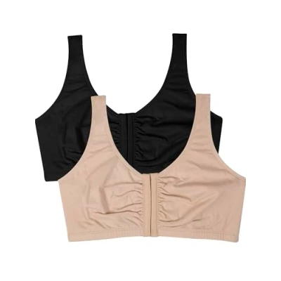 Image of Fruit of the Loom Women&#039;s Front Close Sports Bra, Opaque, Sand/Black 2 Pack, 38 (Pack 2)
