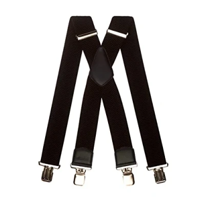 Image of Olata Men&#039;s Extra Wide X Shape Braces/Suspenders in Black with Coloured Leather 5cm. (Silver Clips)