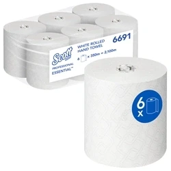 Image of Scott Essential Rolled Paper Hand Towels 1 Ply 350m White (Pack of 6)