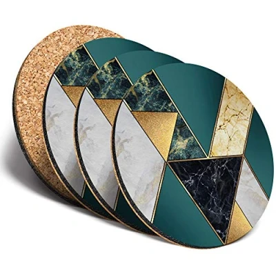 Image of Destination Vinyl ltd Great Coasters (Set of 4) Round Abstract Art Deco Marble Effect Drink Glossy Coasters/Tabletop Protection for Any Table Type #21082