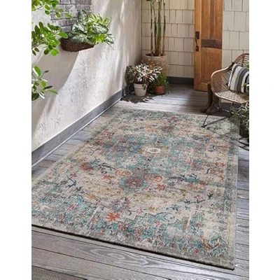 Image of the carpet Palma Robust Outdoor Rug, Modern Design, Weatherproof and UV Resistant, for Balcony, Also Suitable Kitchen or Dining Room, Multicoloured, 140 x 200 cm