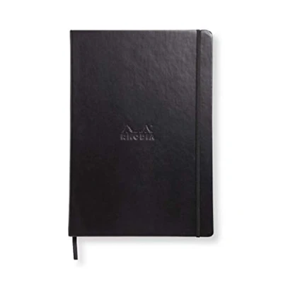 Image of RHODIA 118369C Rigid Notebook Webnotebook Black A4 Lined 192 pages Clairefontaine Ivory Paper 90 g/m Bookmark, Elastic Closure Faux Leather Cover