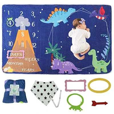 Image of wocharm Baby Milestone Mat Blanket Photo Prop with Floral Numbers Newborn Boy Girl Gift (Animal 3#)