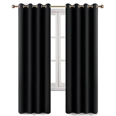 Image of Imperial Rooms Eyelet Blackout Curtains Ring Top Window Thermal Insulated Panels for Bedroom Living Room (Black, 90x90 (228x228cm))