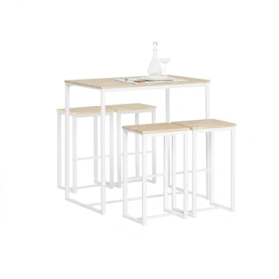 Image of SoBuy OGT15 WN, Bar Set 1 Table and 4 Stools, Home Kitchen Breakfast Furniture Dining Set, White Natural