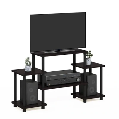 Image of Furinno Turn N Tube No Tools Entertainment Center, TV Unit, Stands, Dark Walnut