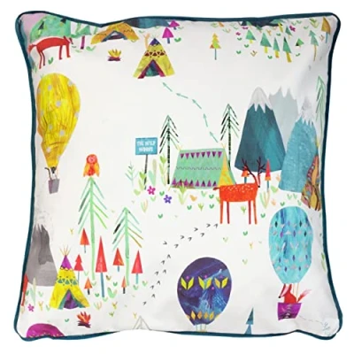 Image of Prestigious Textiles Away We Go Abstract Cushion Teal Cotton One Size