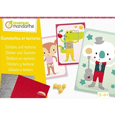 Image of Avenue Mandarine KC143C Creative box, Multi textured stickers Manual Activity Kit Contains 5 paintings 15x21cm Felt, glittery, foam Pompoms From 3 years old