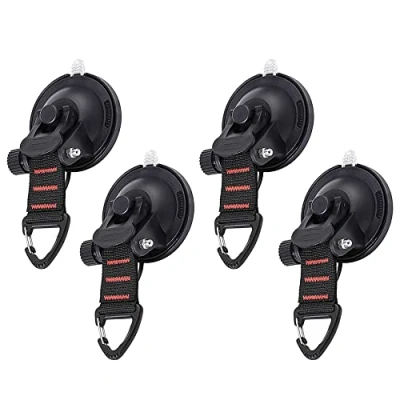Image of Suction Cups with Straps D Ring, 4Pcs Heavy Duty Anchor, Multipurpose Camping Sucker Hooks for Home Outdoor Car Van Truck Awning Boat Tarp
