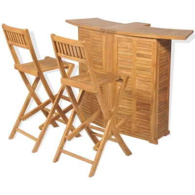 Image of vidaXL 3 Piece Bistro Set with Folding Chairs Solid Teak Wood